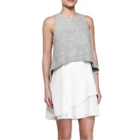 10 Crosby Derek Lam Layered Sleeveless Cotton Dress White Grey Knit 0 - Picture 2 of 9